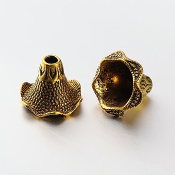 6-Petal Tibetan Style Alloy Bead Caps, Antique Golden, 18x21mm, Hole: 4mm