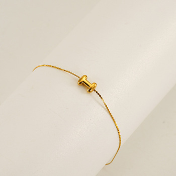 304 Stainless Steel Serpentine Chain Bracelets, Chunk Letter Link Bracelets for Women, Real 18K Gold Plated, Letter I, 6.50 inch(16.5cm), letter: 7~8.5x6~10.5mm