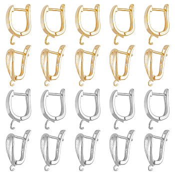 24Pcs 4 Styles Brass Hoop Earring Findings, with Latch Back Closure and Horizontal Loops, Long-Lasting Plated, Golden & Silver, 16.5~19.5x11~12x2.5~5mm, Hole: 1.2~2mm, Pin: 0.9mm, 6Pcs/style