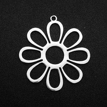 201 Stainless Steel Pendants, Laser Cut, Hollow, Flower, Stainless Steel Color, 32x30x1mm, Hole: 1.6mm