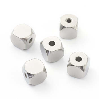 304 Stainless Steel Beads, Cube, Faceted, Stainless Steel Color, 6x6x6mm, Hole: 1.8mm