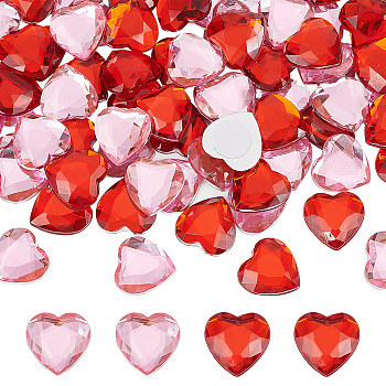 72Pcs 2 Colors Glass Rhinestone Cabochons, Self-adhesive, Faceted, Heart, Mixed Color, 20x20x4.5mm, 36pcs/color
