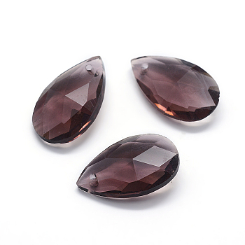 Faceted Glass Pendants, Teardrop, Rosy Brown, 22x13x8.5mm, Hole: 1mm