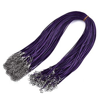 Waxed Cotton Cord Necklace Making, with Alloy Lobster Claw Clasps and Iron End Chains, Platinum, Indigo, 17.12 inch(43.5cm), 1.5mm