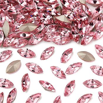 Preciosa&reg MAXIMA Crystal Fancy Stones, Czech Crystal, 435 14 615 Navette(Horse Eye), Dura Foiling, 70020 Light Rose, 8x4mm