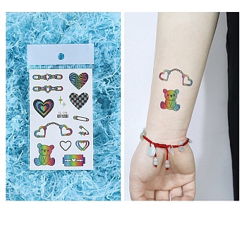 Pride Rainbow Flag Removable Temporary Tattoos Paper Stickers, Bear, 12x7.5cm