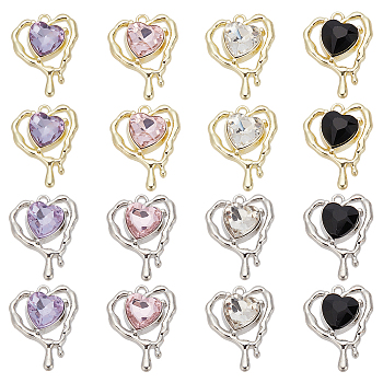 16Pcs 8 Colors Glass Melting Heart Pendant, with Alloy Findings, Lead Free & Cadmium Free, Mixed Color, 20x15.5x5.5mm, Hole: 1.4mm, 2Pcs/color