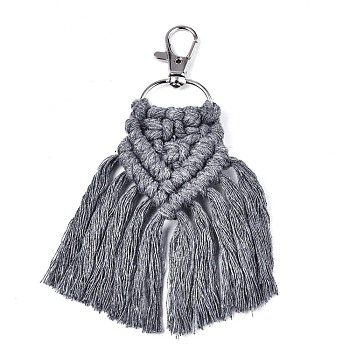 Polycotton(Polyester Cotton) Tassel Big Pendants Decorations, with Platinum Plated Alloy Swivel Lobster Claw Clasps, Dark Gray, 120mm~130mm