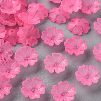 Transparent Frosted Acrylic Bead Caps, 5-Petal, Flower, Hot Pink, 16.5x6mm, Hole: 1.6mm, about 959pcs/500g