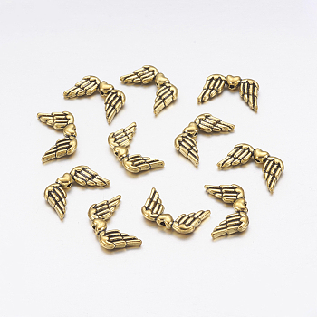 Tibetan Style Alloy Beads, Cadmium Free & Nickel Free & Lead Free, Angel Wing, Antique Golden, 18.5x11x3.5mm, Hole: 1.5mm.