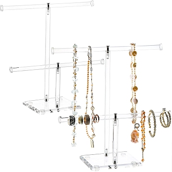 2 T Bar Acrylic Jewelry Display Rack, Jewelry Stand, For Hanging Necklaces Earrings Bracelets, Clear, 10.15x24.1x25.4cm