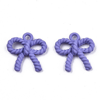 UV Plated Alloy Charms, Spray Painted, Cadmium Free & Lead Free, Twist Bowknot, Slate Blue, 13x12x3mm, Hole: 1.4mm