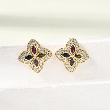Brass Micro Pave Cubic Zirconia Stud Earrings(KK-CBA8324-25G)-5