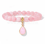 Synthetic Rose Quartz Beaded Stretch Bracelets, with Teardrop Charm, 7-1/2 inch(19cm)(PW-WGB60EB-02-1)