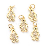 Brass Clear Cubic Zirconia Charms, Long-Lasting Plated, with Jump Ring, Penguin, Golden, 14x8x2mm, Hole: 3.5mm(ZIRC-B010-06G)