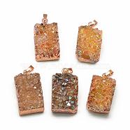 Natural Druzy Agate Pendants, Golden Plated, Rectangle, Peru, 29~40x15~22mm, Hole: 5mm(G-R432-08)
