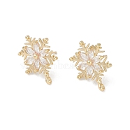 Christmas Theme Brass Micro Pave Cubic Zirconia Stud Earring Findings, with Silver Pins, Snowflake, Golden, 20x15mm, Hole: 1.8mm, Pin: 0.8mm(KK-Z065-11G)