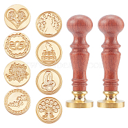 CRASPIRE DIY Stamp Making Kits, Including Pear Wood Handle and Brass Wax Seal Stamp Heads, Coconut Brown, 7.4x2.2cm, Inner Diameter: 7.5mm, 10pcs/set(DIY-CP0001-88C)