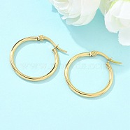 Ion Plating(IP) 304 Stainless Steel Hoop Earrings, Hypoallergenic Earrings, Ring Shape, Real 18K Gold Plated, 23~25x2mm, 12 Gauge, Pin: 1x0.7mm(X-EJEW-N0016-11G-C)