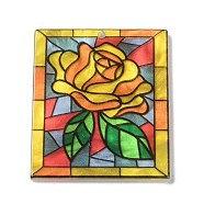 Acrylic Pendants, Flower, Yellow, 37.5x31.5x2.3mm, Hole: 1.5mm(OACR-R271-03D)