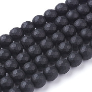 Synthetic Black Stone Beads Strands, Dyed, Faceted, Frosted, Round, Black, 8mm(G-C059-8mm-1)