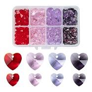 240Pcs 8 Style Romantic Valentines Ideas Glass Charms, Faceted Heart Charm, Mixed Color, 10~14x10~14x5~8mm, Hole: 1mm(GLAA-LS0001-06)
