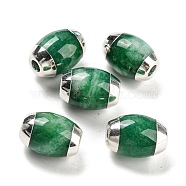Imitation Jade Glass Beads, with Platinum Tone Brass Ends, Oval, Dark Green, 14x10mm, Hole: 2.8mm(GLAA-M045-04P-01)