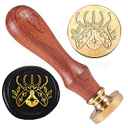 Golden Plated Brass Sealing Wax Stamp Head, with Wood Handle, for Envelopes Invitations, Gift Cards, Beetle, 83x22mm, Head: 7.5mm, Stamps: 25x14.5mm(AJEW-WH0208-932)