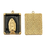 Religion Stainless Steel Pendants, with Enamel, Golden, Rectangle with Saint Charm, Black, 20.5x16.5x2.25mm, Hole: 1.5mm(PW-WG93221-01)