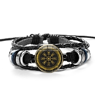 Alloy Braided Bead Multi-Strand Bracelets, Glass Viking Rune Bracelet, Gold, Pattern: 3/4 inch(2cm)(PW-WG76991-09)