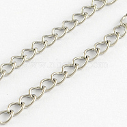 304 Stainless Steel Curb Chains, Soldered, with Spool, Solder, Stainless Steel Color, 2.8x1.8x0.4mm, about 32.8 Feet(10m)/roll(X-CHS-R005-02-100m)