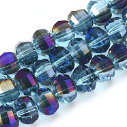 Electroplate Glass Beads Strands, AB Color Plated, Faceted, Round, Cadet Blue, 8x7mm, Hole: 1.2mm, about 72pcs/strand, 18.5 inch(EGLA-S174-05F)