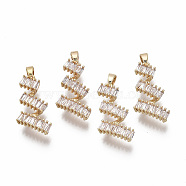 Brass Clear Cubic Zirconia Pendants, Nickel Free, Real 18K Gold Plated, 24x11.5x5mm, Hole: 2x4mm(KK-R134-022-NF)