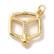 Brass Cubic Zirconia Pendants, with Jump Ring, Cube, Real 14K Gold Plated, 18x17x4mm, Hole: 3.5mm(KK-M278-14G)