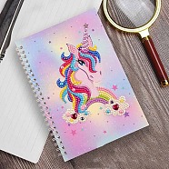 Unicorn Pattern DIY Diamond Painting Notebook Kits, Including Resin Rhinestones Bag, Diamond Sticky Pen, Tray Plate and Glue Clay, Pearl Pink, 210x140mm(UNIC-PW0001-028B)