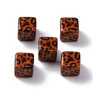 Opaque Acrylic Beads,  Square, with Leopard Print Pattern, Saddle Brown, 15x15x15mm, Hole: 3.5mm(OACR-Q102-01A)