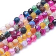 Natural Striped Agate/Banded Agate Beads, Dyed, Faceted Round, Mixed Color, 6mm, Hole: 1mm, about 61pcs/strand, 14.3 inch(36.5cm)(G-J371-06-6mm)