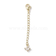 Brass Micro Pave Clear Cubic Zirconia Chain Extender, Real 18K Gold Plated, 60mm, Rhombus: 8.5x6.5x3mm(KK-G491-52D-G)