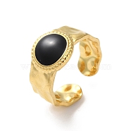 304 Stainless Steel Enamel Cuff Rings, Round, Real 18K Gold Plated, Adjustable(RJEW-M171-37G)
