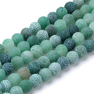 Natural & Dyed Crackle Agate Bead Strands, Frosted Style, Round, Green, 10mm, Hole: 1.2mm, about 37~40pcs/strand, 14.9~15.1 inch(38~38.5cm)(G-T056-10mm-06)