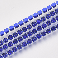 Electrophoresis Iron Rhinestone Strass Chains, Rhinestone Cup Chains, with Spool, Sapphire, SS12, 3~3.2mm, about 10yards/roll(CHC-Q009-SS12-B03)