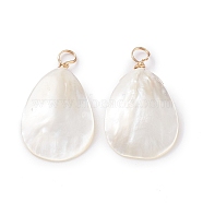 Natural Trochid Shell/Trochus Shell Pendants, with Real 18K Gold Plated Copper Wire, Teardrop, Creamy White, 31.5x18x4mm, Hole: 3.7mm(X-PALLOY-JF01393)