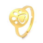 201 Stainless Steel Adjustable Ring for Women, Animal/Flower/Butterfly/Heart/Paw print, Paw Print, 13mm, Inner Diameter: 18mm(RJEW-D082-05E)