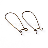Brass Hoop Earrings Findings Kidney Ear Wires, Antique Bronze Color, Lead Free, Cadmium Free and Nickel Free, 20~21 Gauge, 33x14x0.7~0.8mm(EC221-NFAB)