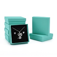 Cardboard Gift Box Jewelry Set Boxes, for Necklace, Earrings, with Black Sponge Inside, Square, Medium Turquoise, 9.1x9.2x2.9cm(CBOX-F004-01A)