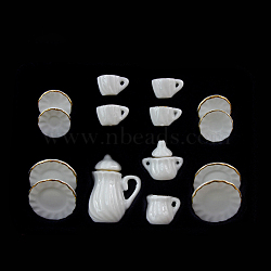 Mini Porcelain Tea Set, including 2Pcs Teapots, 5Pcs Teacups, 8Pcs Dishes, for Dollhouse Accessories, Pretending Prop Decorations, None Pattern, 121x86x25mm, 15pcs/set(BOTT-PW0001-213A-19)