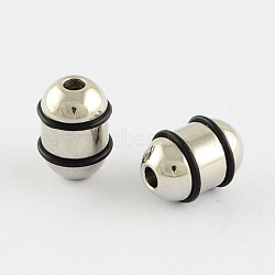 Stainless Steel Barrel Beads, with Black Silicone, Stainless Steel Color, 10.5x7mm, Hole: 2mm(STAS-Q175-06)