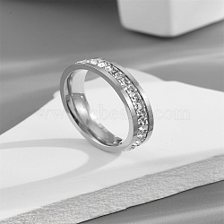 304 Stainless Steel Crystal Rhinestone Finger Rings, Stainless Steel Color, US Size 9(18.9mm)(FS-WG432ED-09)