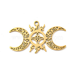 304 Stainless Steel Pendants, Triple Moon with Knot Charm, Laser Cut, Real 18K Gold Plated, 27x44.5x1.5mm, Hole: 2.5mm(STAS-P342-06G)