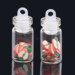 Handmade Polymer Clay Nail Art Decoration Accessories, with Glass Wishing Bottle and CCB Plastic Bottle Stopper,Apple, Creamy White, 4~8x4~8x0.1~2mm, about bottle: 27.5x11mm, hole: 3mm(X-MRMJ-N032-28)